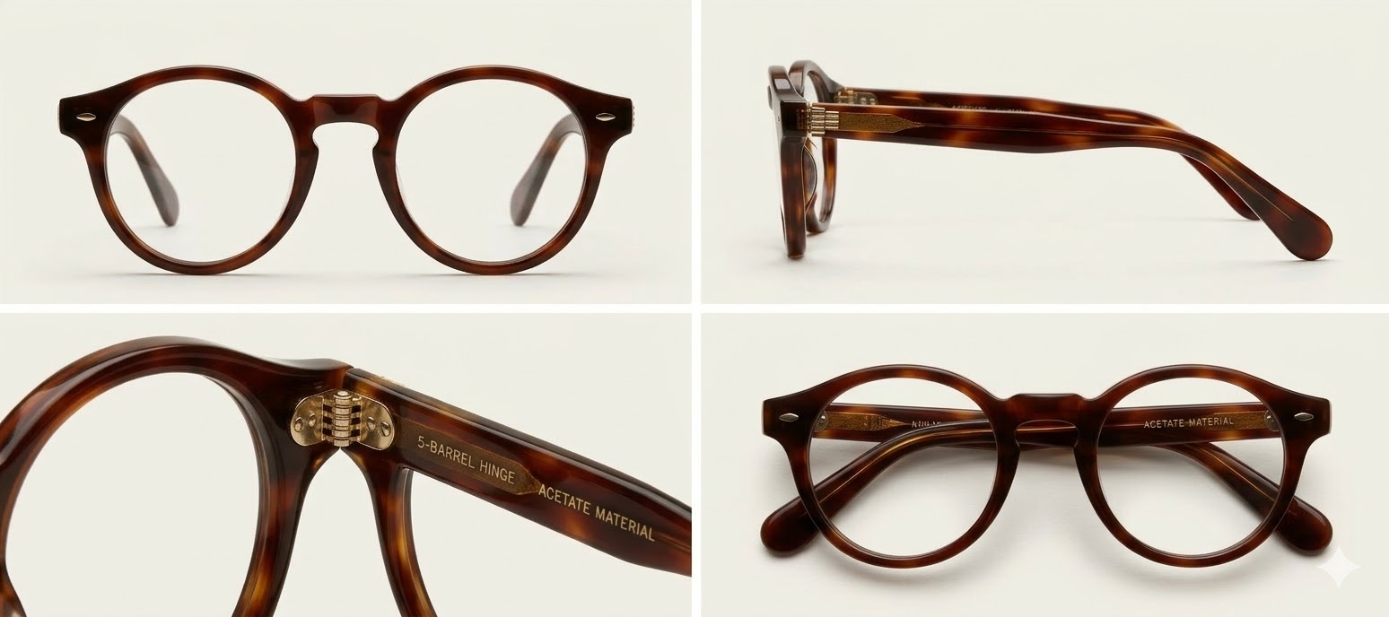 Woolet 007 round glasses for big heads — best premium wide face eyewear 2026, Italian acetate, 158mm, 52mm lens